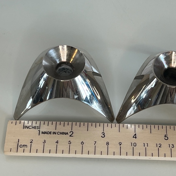 MCM AS Solingen Germany Candle Holders Brushed Steel Tripod Atomic 2 Set EUC - Picture 13 of 15